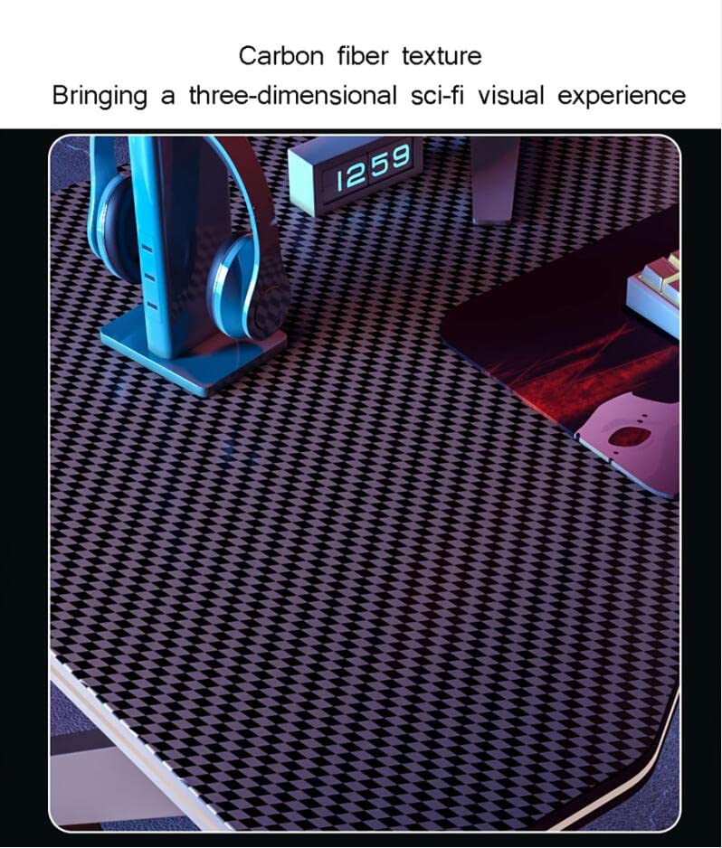Gaming-Tisch mit Karbonfaser-Oberfläche, großer Computertisch, Schreibtisch für Heimbüro, extra groß, modern, ergonomisch, Schwarz, Headset-Haken – Robustes Metall, BL 80 cm (BL 140 cm) Bild 7