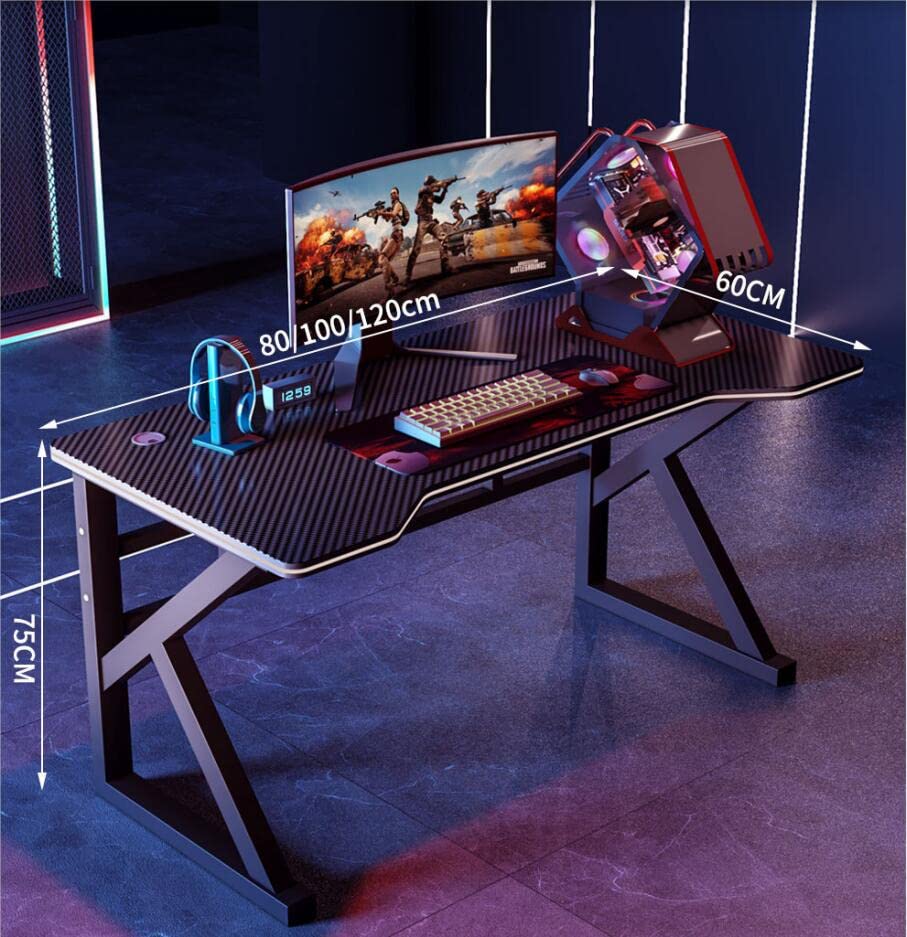 Gaming-Tisch mit Karbonfaser-Oberfläche, großer Computertisch, Schreibtisch für Heimbüro, extra groß, modern, ergonomisch, Schwarz, Headset-Haken – Robustes Metall, BL 80 cm (CL 140 cm) Bild 2