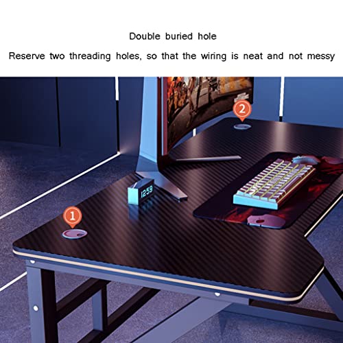 Gaming-Tisch mit Karbonfaser-Oberfläche, großer Computertisch, Schreibtisch für Heimbüro, extra groß, modern, ergonomisch, Schwarz, Headset-Haken – Robustes Metall, BL 80 cm (CL 140 cm) Bild 3