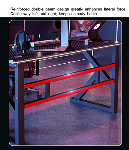 Gaming-Tisch mit Karbonfaser-Oberfläche, großer Computertisch, Schreibtisch für Heimbüro, extra groß, modern, ergonomisch, Schwarz, Headset-Haken – Robustes Metall, BL 80 cm (CL 140 cm) Bild 5