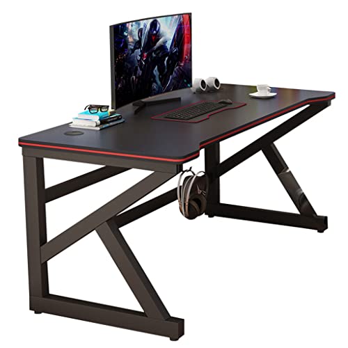 Gaming-Tisch mit Karbonfaseroberfläche, großer Computertisch, Schreibtisch für Heimbüro, extra groß, modern, ergonomisch, Schwarz, Headset-Haken – Robustes Metall, BL 80 cm (AL 140 cm) Bild 1