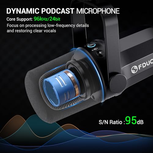 FDUCE SL40+ dynamisches Podcast-Mikrofon, USB/XLR-Mikrofon-Set für Gaming und Streaming, dynamisches Mikrofon mit Galgenarmst?nder, integrierter Kopfh?rerausgang, Stummschalttaste, Gain-Taste Bild 2
