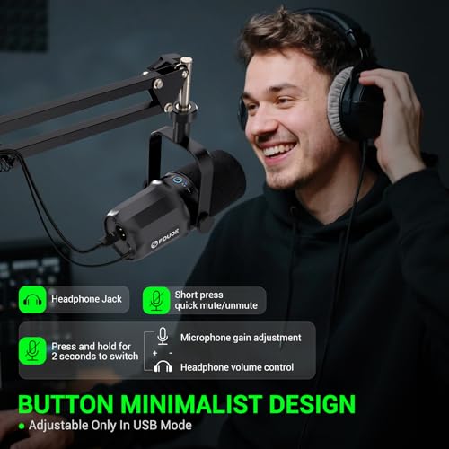 FDUCE SL40+ dynamisches Podcast-Mikrofon, USB/XLR-Mikrofon-Set für Gaming und Streaming, dynamisches Mikrofon mit Galgenarmst?nder, integrierter Kopfh?rerausgang, Stummschalttaste, Gain-Taste Bild 3