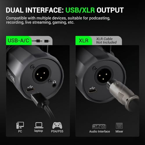 FDUCE SL40+ dynamisches Podcast-Mikrofon, USB/XLR-Mikrofon-Set für Gaming und Streaming, dynamisches Mikrofon mit Galgenarmst?nder, integrierter Kopfh?rerausgang, Stummschalttaste, Gain-Taste Bild 4