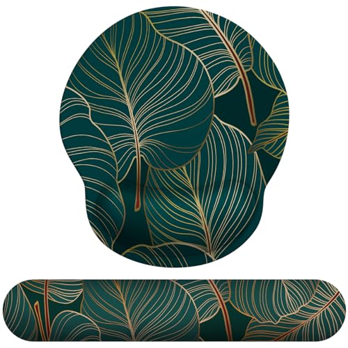 Mauspad mit Gelkissen,Mousepad mit Handauflage Ergonomisches, Bequemes Computer-Handballenauflage Maus für Laptop,Gaming,Mousepad mit Rutschfester PU-Unterseite (Tropische Pflanzen Satz) Bild 1