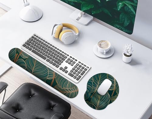 Mauspad mit Gelkissen,Mousepad mit Handauflage Ergonomisches, Bequemes Computer-Handballenauflage Maus für Laptop,Gaming,Mousepad mit Rutschfester PU-Unterseite (Tropische Pflanzen Satz) Bild 2