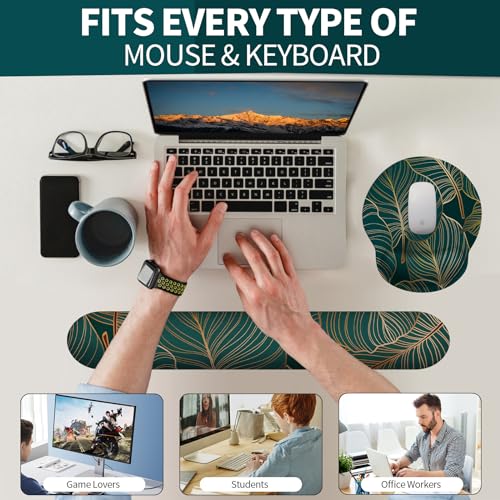 Mauspad mit Gelkissen,Mousepad mit Handauflage Ergonomisches, Bequemes Computer-Handballenauflage Maus für Laptop,Gaming,Mousepad mit Rutschfester PU-Unterseite (Tropische Pflanzen Satz) Bild 5