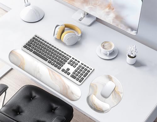 Mauspad mit Gelkissen,Mousepad mit Handauflage Ergonomisches, Bequemes Computer-Handballenauflage Maus für Laptop,Gaming,Mousepad mit Rutschfester PU-Unterseite (Weißer Marmor Satz) Bild 2