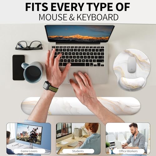 Mauspad mit Gelkissen,Mousepad mit Handauflage Ergonomisches, Bequemes Computer-Handballenauflage Maus für Laptop,Gaming,Mousepad mit Rutschfester PU-Unterseite (Weißer Marmor Satz) Bild 5