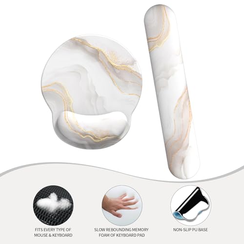 Mauspad mit Gelkissen,Mousepad mit Handauflage Ergonomisches, Bequemes Computer-Handballenauflage Maus für Laptop,Gaming,Mousepad mit Rutschfester PU-Unterseite (Weißer Marmor Satz) Bild 6