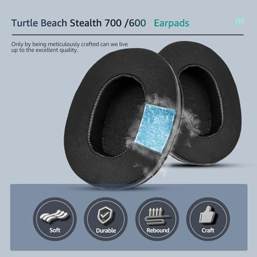 Recon Spark Ohrpolster für Turtle Beach Stealth 700/600/500/400/300 Gaming-Headset, Ersatz mit glattem Stoff und Memory-Schaum reduziert Wärmestau Bild 3