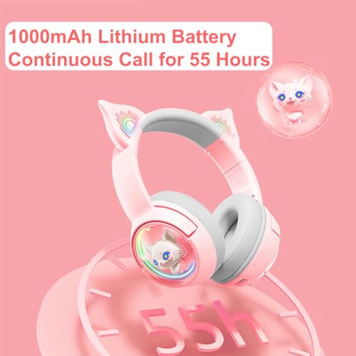 Bluetooth Katzenohr Kabellos Kopfhörer, Cat Ear Gaming Headset mit Mikrofon Headset Pink mit RGB LED Licht Wireless Kopfhörer mit Katzenohren HD Stereo Sound für PC TV Tablet Spielkonsolen (Rosa) Bild 5