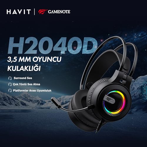 HAVIT Gamenote H2040D Gaming Headset mit RGB Beleuchtung Mikrofon - 3.5mm Jack + USB Bild 2