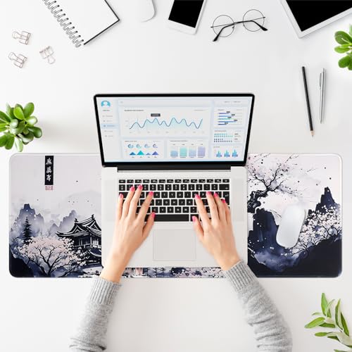 XXL Kirschblüten Mauspad, 80x 30 cm Gaming Mausepad mit Genähten Kanten, Verlängertes Großes Mauspad, Gaming Mauspad mit rutschfeste Gummibasis(01- Plum Mouse Pad) Bild 2