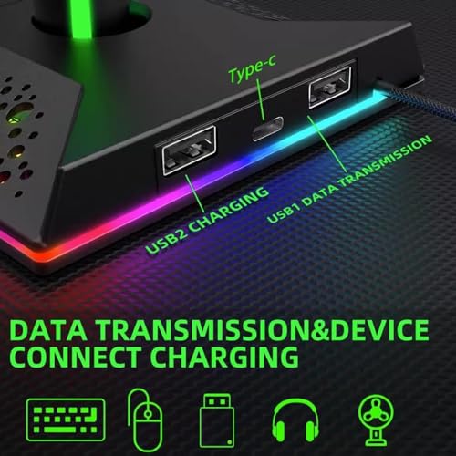 Goshyda Controller-Ständer, RGB-Headset-Ständer, Abnehmbarer Gaming-Controller-Headset-Aufhänger mit 10 Lichtmodi, 2 USB 2.0-Typ-C-Anschlüssen, für Windows für Linux für OS X Bild 2