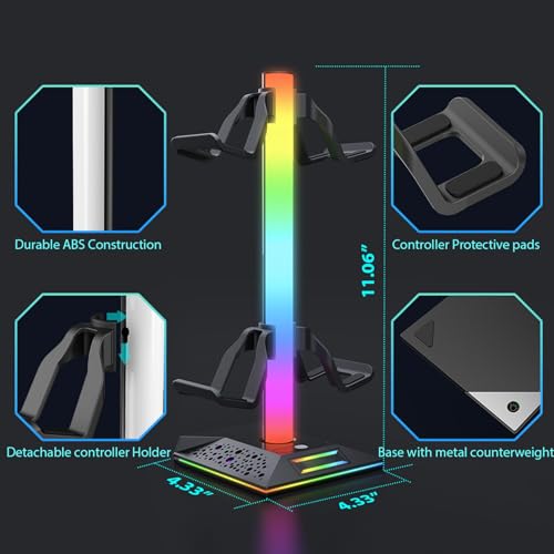 Goshyda Controller-Ständer, RGB-Headset-Ständer, Abnehmbarer Gaming-Controller-Headset-Aufhänger mit 10 Lichtmodi, 2 USB 2.0-Typ-C-Anschlüssen, für Windows für Linux für OS X Bild 3