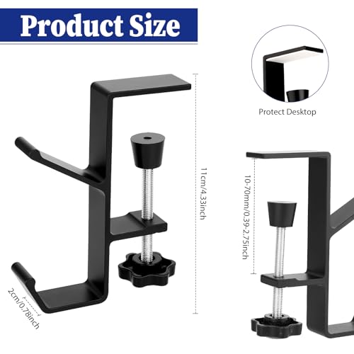 Jeffdad Kopfhörer Ständer, Headset Halterung Mit Doppelhaken Kopfhörerhalter Headphone Stand Schreibtisch Kopfhöreraufhänger Kopfhörer Clip Gaming Headset Halterung Halter(Doppelhaken) Bild 4