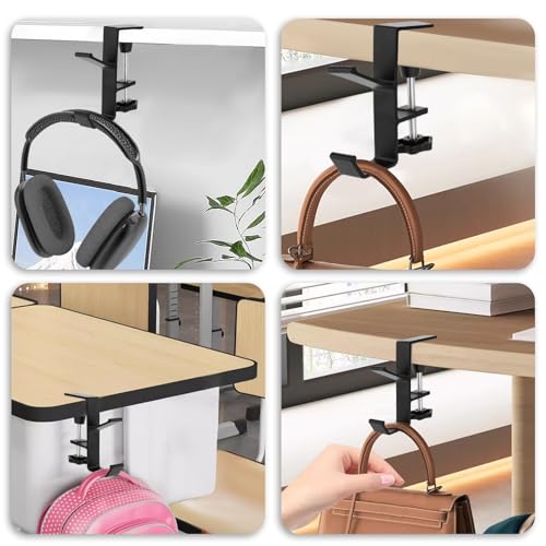 Jeffdad Kopfhörer Ständer, Headset Halterung Mit Doppelhaken Kopfhörerhalter Headphone Stand Schreibtisch Kopfhöreraufhänger Kopfhörer Clip Gaming Headset Halterung Halter(Doppelhaken) Bild 6