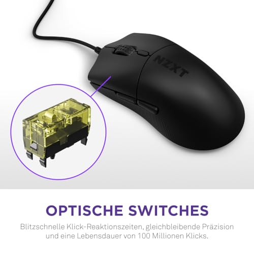 NZXT Lift 2 Symm | Leichte symmetrische kabelgebundene Gaming-Maus | Leichte 58-g-Konstruktion | 8K-Abfragerate | Optische Switches | Optischer 26K-DPI-Sensor | Füße aus 100% PTFE | Schwarz Bild 5