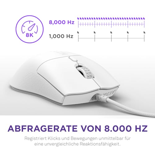 NZXT Lift 2 Symm | Leichte symmetrische kabelgebundene Gaming-Maus | Leichte 58-g-Konstruktion | 8K-Abfragerate | Optische Switches | Optischer 26K-DPI-Sensor | Füße aus 100% PTFE | Weiß Bild 3