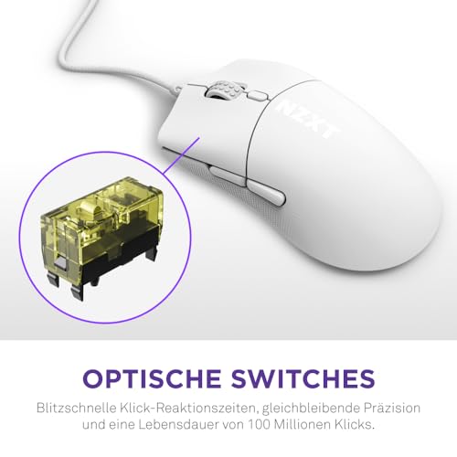 NZXT Lift 2 Symm | Leichte symmetrische kabelgebundene Gaming-Maus | Leichte 58-g-Konstruktion | 8K-Abfragerate | Optische Switches | Optischer 26K-DPI-Sensor | Füße aus 100% PTFE | Weiß Bild 5