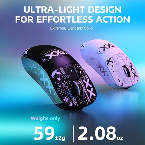 VGN GAME POWER ATTACK SHARK X3PRO 59g SUPERLIGHT Kabellose Gaming-Maus, 4K/8KHz Abfragerate, 26000DPI, PixArt PAW3395, 2.4G/BT5.0/Kabelgebunden, Griptape, Bis zu 200 Std.Akku, G502, PC/Xbox/PS,Schwarz Bild 4