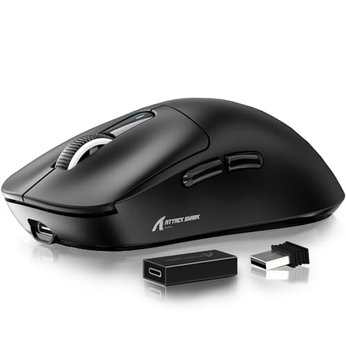 ATTACK SHARK X3 Pro 4K/8K Hz Maus, 49 g SUPERLEICHT, PixArt PAW3395 Gaming-Sensor, BT/2,4G kabellose/kabelgebundene Gaming-Maus, 6 einstellbare DPI bis zu 26000, 200 Stunden Akku (schwarz) Bild 1