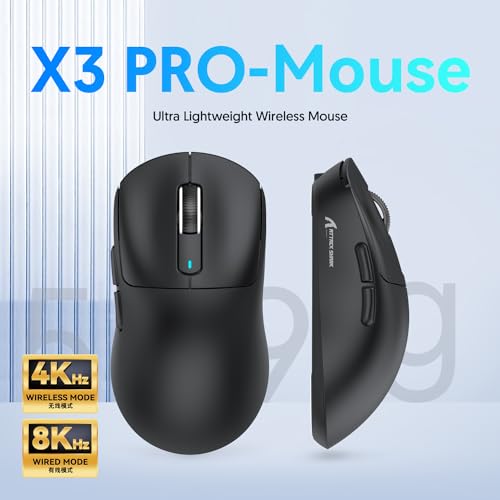 ATTACK SHARK X3 Pro 4K/8K Hz Maus, 49 g SUPERLEICHT, PixArt PAW3395 Gaming-Sensor, BT/2,4G kabellose/kabelgebundene Gaming-Maus, 6 einstellbare DPI bis zu 26000, 200 Stunden Akku (schwarz) Bild 2