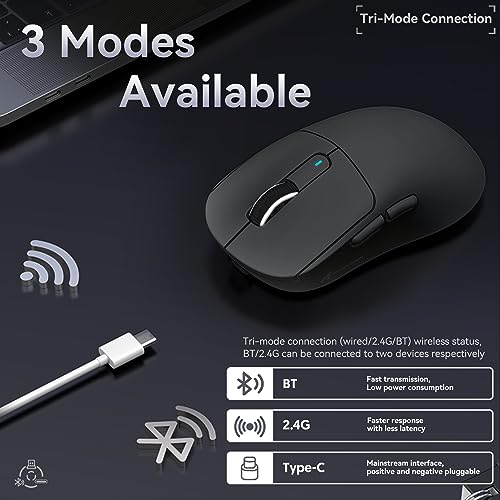 ATTACK SHARK X3 Pro 4K/8K Hz Maus, 49 g SUPERLEICHT, PixArt PAW3395 Gaming-Sensor, BT/2,4G kabellose/kabelgebundene Gaming-Maus, 6 einstellbare DPI bis zu 26000, 200 Stunden Akku (schwarz) Bild 4