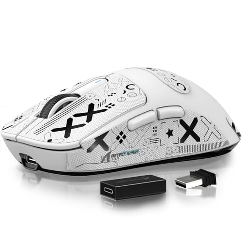 ATTACK SHARK X3 Pro 4K/8K Hz Maus, 49 g SUPERLEICHT, PixArt PAW3395 Gaming-Sensor, BT/2,4G kabellose/kabelgebundene Gaming-Maus, 6 einstellbare DPI bis zu 26000, 200 Stunden Akku (weiß) Bild 1