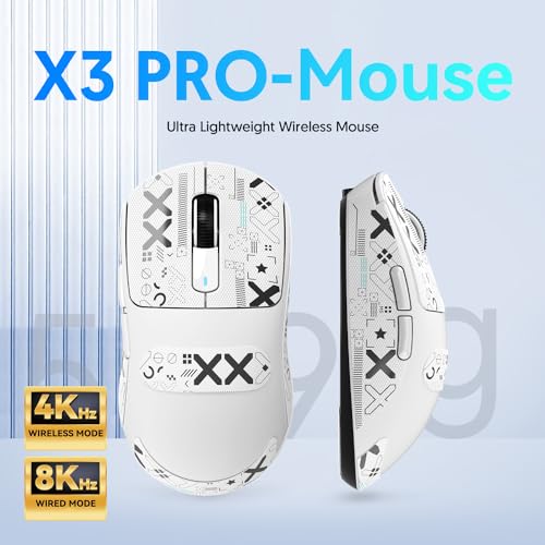ATTACK SHARK X3 Pro 4K/8K Hz Maus, 49 g SUPERLEICHT, PixArt PAW3395 Gaming-Sensor, BT/2,4G kabellose/kabelgebundene Gaming-Maus, 6 einstellbare DPI bis zu 26000, 200 Stunden Akku (weiß) Bild 2