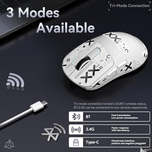 ATTACK SHARK X3 Pro 4K/8K Hz Maus, 49 g SUPERLEICHT, PixArt PAW3395 Gaming-Sensor, BT/2,4G kabellose/kabelgebundene Gaming-Maus, 6 einstellbare DPI bis zu 26000, 200 Stunden Akku (weiß) Bild 4