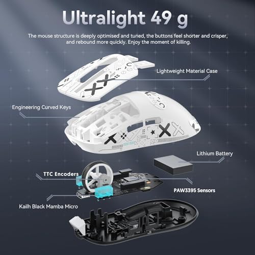 ATTACK SHARK X3 Pro 4K/8K Hz Maus, 49 g SUPERLEICHT, PixArt PAW3395 Gaming-Sensor, BT/2,4G kabellose/kabelgebundene Gaming-Maus, 6 einstellbare DPI bis zu 26000, 200 Stunden Akku (weiß) Bild 5
