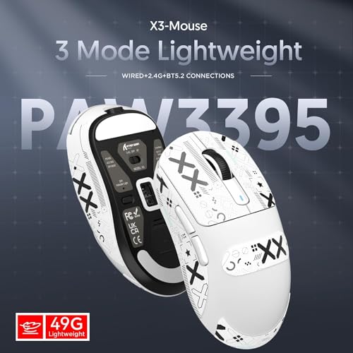 ATTACK SHARK X3 Pro 4K/8K Hz Maus, 49 g SUPERLEICHT, PixArt PAW3395 Gaming-Sensor, BT/2,4G kabellose/kabelgebundene Gaming-Maus, 6 einstellbare DPI bis zu 26000, 200 Stunden Akku (weiß) Bild 6
