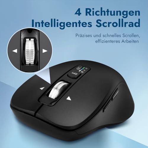CITLLA Kabellose Maus für Laptop, Multi-Device Bluetooth Maus, 4 DPI Silent Mouse, 4-Wege Scrolling Ergonomisch Mice für Windows, Volle Größe Mäuse für Laptop PC Computer Tabletten Bild 2