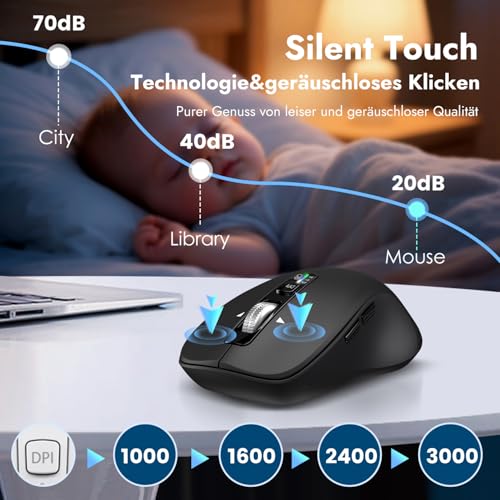 CITLLA Kabellose Maus für Laptop, Multi-Device Bluetooth Maus, 4 DPI Silent Mouse, 4-Wege Scrolling Ergonomisch Mice für Windows, Volle Größe Mäuse für Laptop PC Computer Tabletten Bild 4