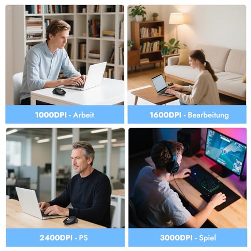 CITLLA Kabellose Maus für Laptop, Multi-Device Bluetooth Maus, 4 DPI Silent Mouse, 4-Wege Scrolling Ergonomisch Mice für Windows, Volle Größe Mäuse für Laptop PC Computer Tabletten Bild 5