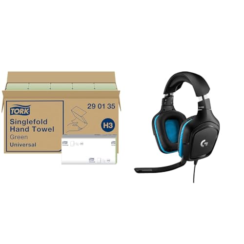 Tork grüne Zickzack Papierhandtücher Universal 290135 - H3 Falthandtücher für Papierhandtuchspender - 1-lagig & Logitech G432 kabelgebundenes Gaming-Headset Bild 1