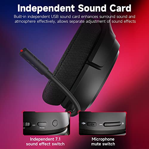Splendor Kabelgebundenes Gaming-Headset Virtueller 7.1-Surround-Sound 50-mm-Treibereinheit 4 Soundeffektmodi RGB-Lichteffekt,Ergonomisches Design Bild 3