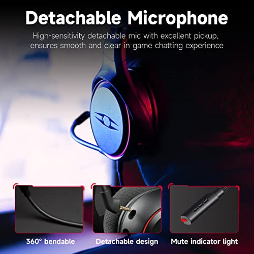 Splendor Kabelgebundenes Gaming-Headset Virtueller 7.1-Surround-Sound 50-mm-Treibereinheit 4 Soundeffektmodi RGB-Lichteffekt,Ergonomisches Design Bild 7