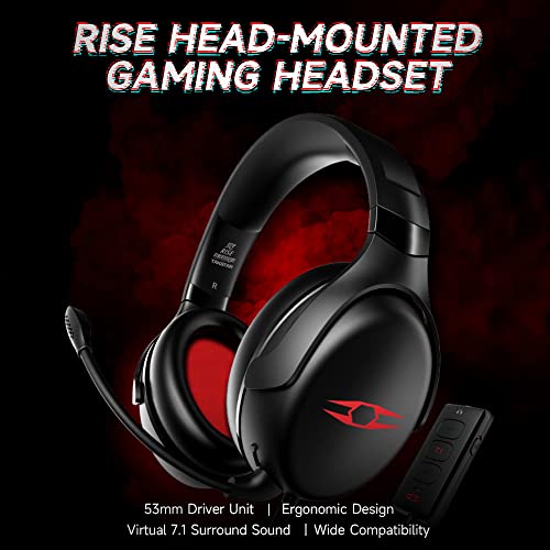 Rise Head-Mounted Gaming Headset 53 mm Treibereinheit 7.1 Virtual Surround Sound Ergonomisches Design Abnehmbares Mikrofon,53-mm-Treibereinheit Bild 4