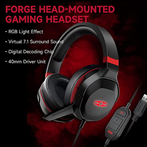 Forge Head-Mounted Gaming Headset 7.1 Virtual Surround Sound 40 mm Treibereinheit RGB-Lichteffekt Ergonomisches Design,7.1 Virtueller Surround-Sound Bild 4