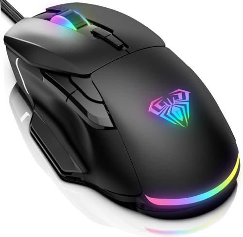 AULA Gaming-Maus, kabelgebundene RGB-Maus mit 13 Hintergrundbeleuchtungsmodi und 6 programmierbaren Tasten, 12800 DPI einstellbare optische PC-Gaming-Maus, Maus, Gamer, Computer-Maus für Laptop, PC, Bild 1