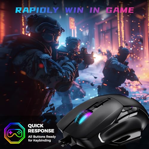 AULA Gaming-Maus, kabelgebundene RGB-Maus mit 13 Hintergrundbeleuchtungsmodi und 6 programmierbaren Tasten, 12800 DPI einstellbare optische PC-Gaming-Maus, Maus, Gamer, Computer-Maus für Laptop, PC, Bild 4