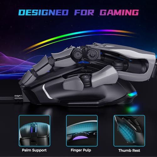 AULA Gaming-Maus, kabelgebundene RGB-Maus mit 13 Hintergrundbeleuchtungsmodi und 6 programmierbaren Tasten, 12800 DPI einstellbare optische PC-Gaming-Maus, Maus, Gamer, Computer-Maus für Laptop, PC, Bild 6
