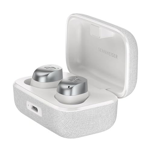 Sennheiser MOMENTUM True Wireless 4, kabellose Bluetooth Kopfhörer, Bluetooth 5.4, Noise Cancelling, komfortables Design, 30 Stunden Akkulaufzeit, adaptives ANC, Auracast, Weiß Silber Bild 1