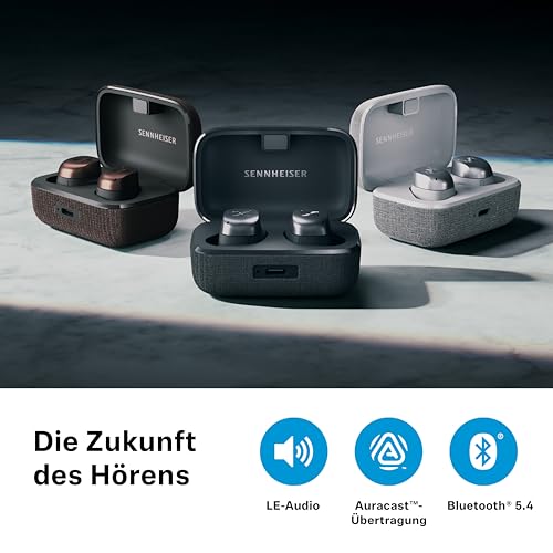 Sennheiser MOMENTUM True Wireless 4, kabellose Bluetooth Kopfhörer, Bluetooth 5.4, Noise Cancelling, komfortables Design, 30 Stunden Akkulaufzeit, adaptives ANC, Auracast, Weiß Silber Bild 5