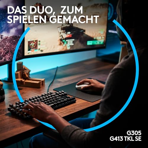 Logitech G305 LIGHTSPEED kabellose Gaming-Maus und G413 TKL SE mechanische Gaming-Tastatur – Maus mit HERO Sensor uns kompakte Tastatur – PC/Mac - Schwarz Bild 2