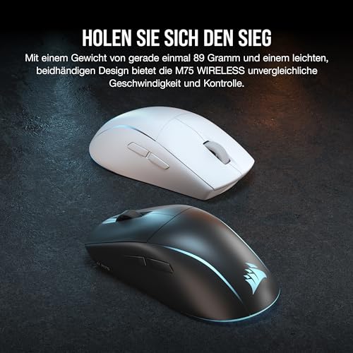 Corsair M75 Wireless RGB Leichte FPS Gaming-Maus – 26.000 DPI – Austauschbare Seitentasten – iCUE-Kompatibel – PC – Schwarz Bild 2