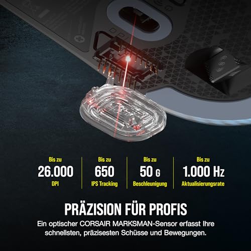 Corsair M75 Wireless RGB Leichte FPS Gaming-Maus – 26.000 DPI – Austauschbare Seitentasten – iCUE-Kompatibel – PC – Schwarz Bild 3